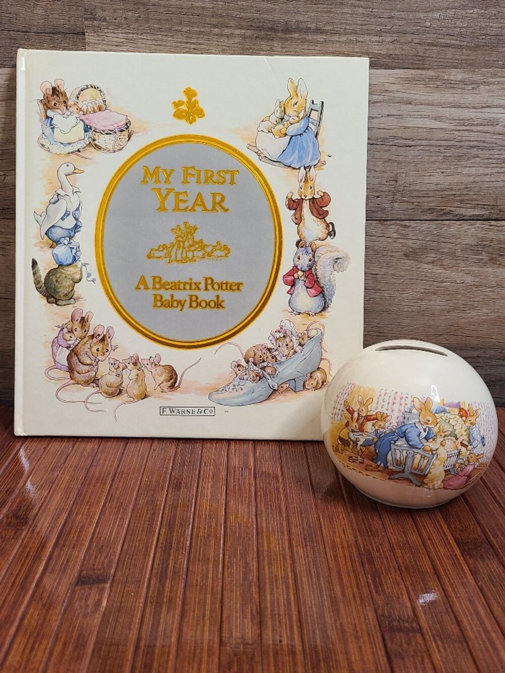 Vintage Royal Doulton Bunnykins Ceramic Piggy Bank & First Year Book